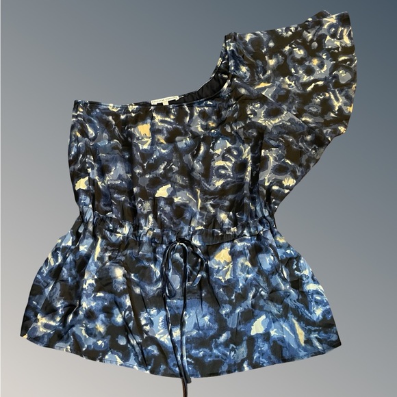 Collective Concepts Blue Floral One Shoulder top Size LG tie waist short sleeve - Picture 3 of 15